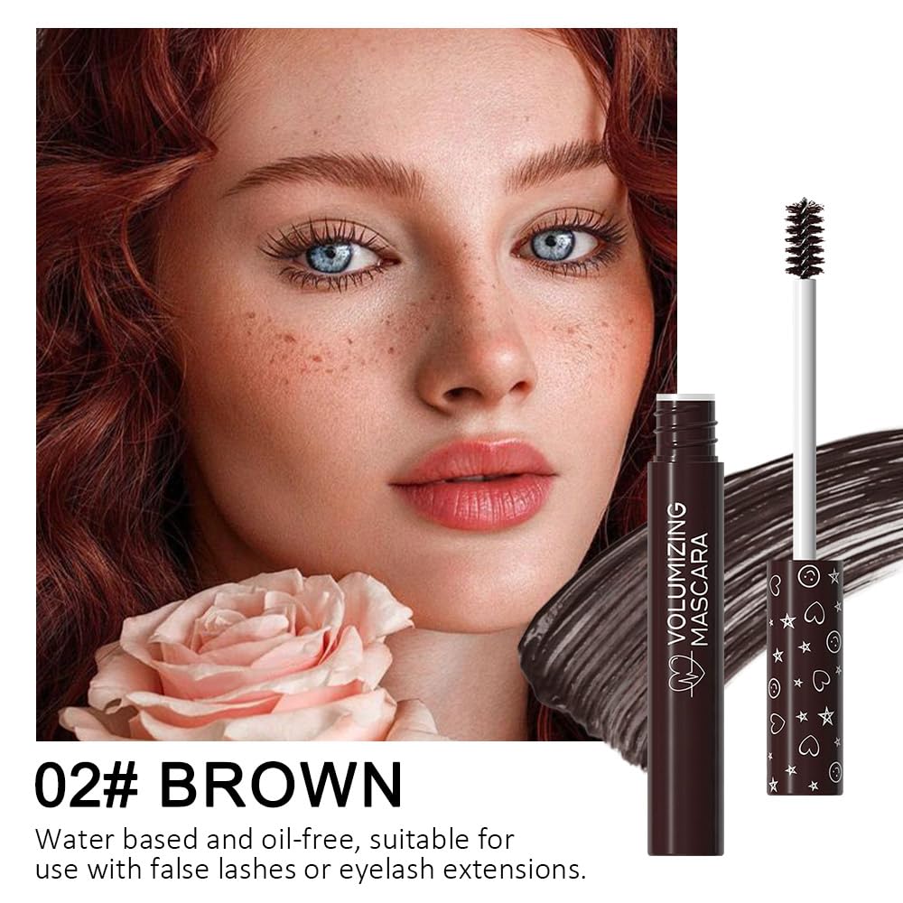 Colored Mascara for Eyelashes Set,Colorful Waterproof for eyelashes Long lasting Charming Voluminous for Women Halloween Eye Makeup (2Pcs 02#Brown&05#Red, F)