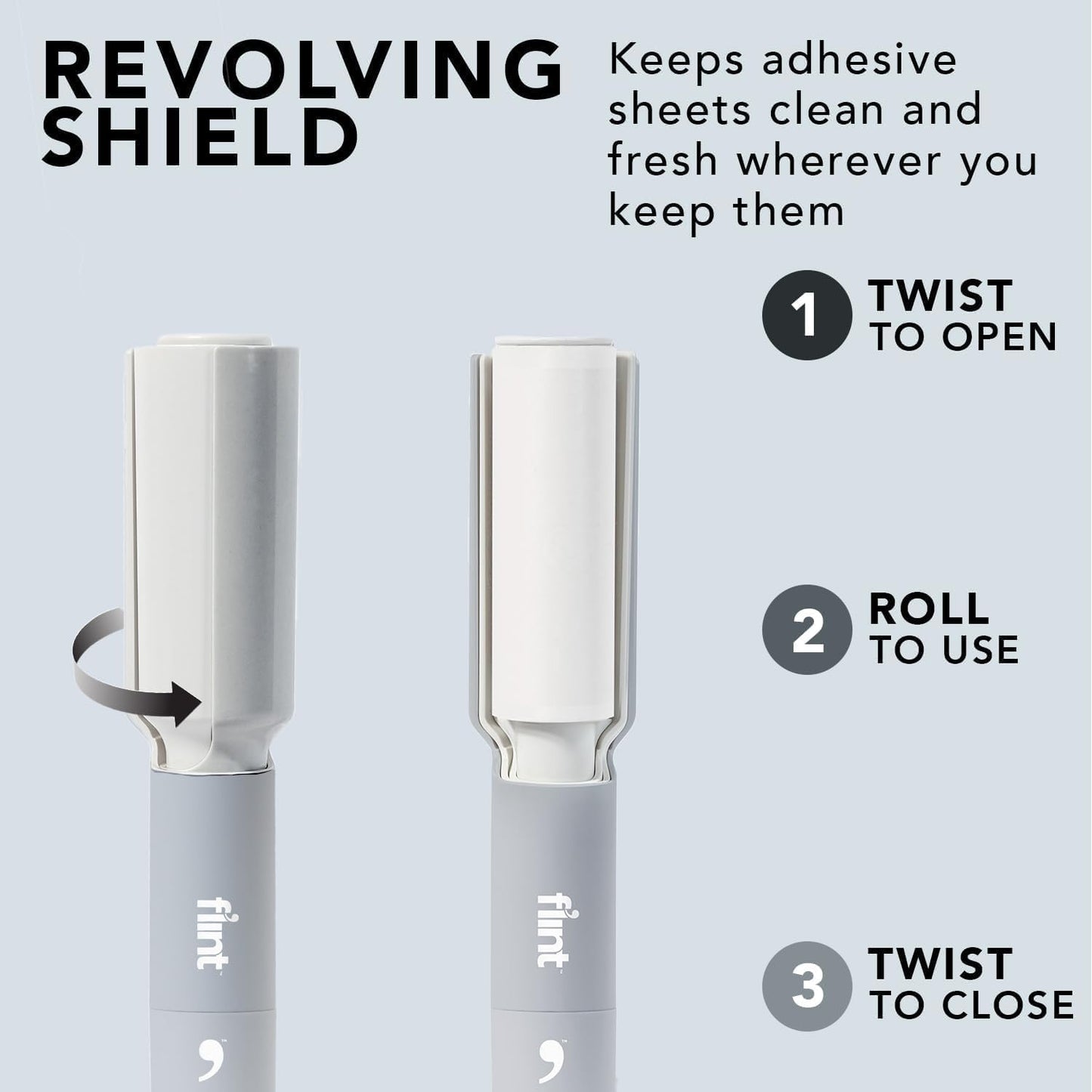 Flint Plus Retractable Lint Remover & Pet Hair Roller for Clothes – Refillable & Reusable Lint Roller with 70 Extra Sticky Tear-Off Sheets – Value Pack, Light Grey