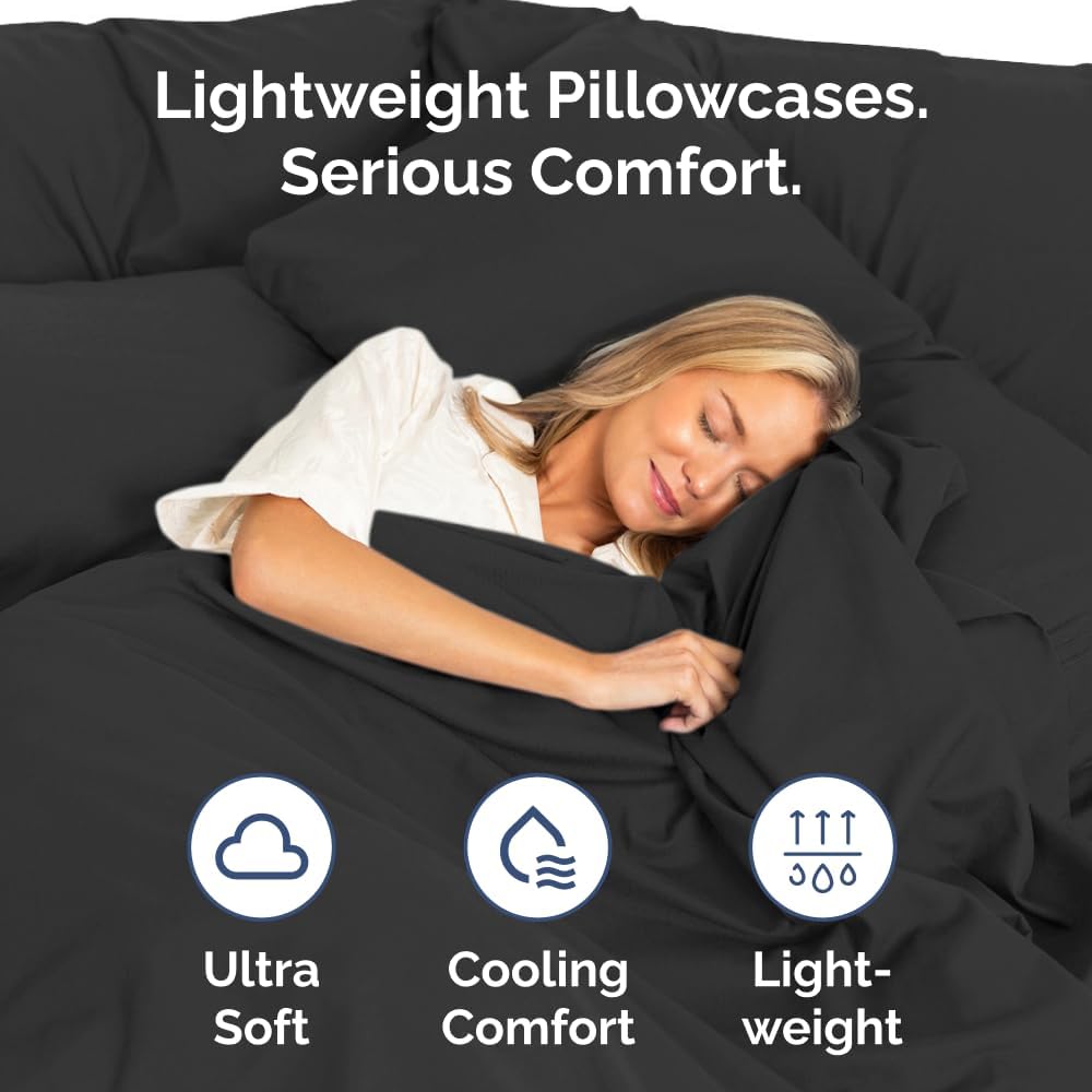 Standard Pillow Cases Set of 2 - Ultra-Soft Hotel Quality Pillowcase Covers - Comfy & Wrinkle Free - Stain and Fade Resistant - Machine Washable Pillow Protectors - 2 Piece Set - Standard Size Black