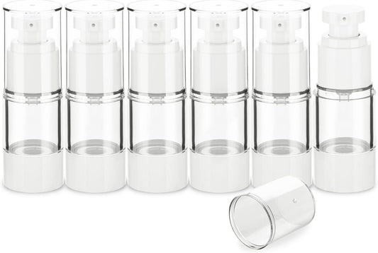 0.5OZ/15ML Clear Airless Pump Bottles, Lotion Dispenser Travel with Pump, Vacuum Plastic Travel Size Lotion Bottle for Foundation, Creams, Cosmetic(6 Pack)