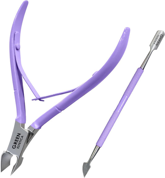 Professional Cuticle Trimmer with Cuticle Pusher Nail Cuticle Remover Nipper Silver Stainless Steel Sharp Blades Manicure Tools with Double Spring Nail Care Pedicure Nail Tools Home Spa (Purple)