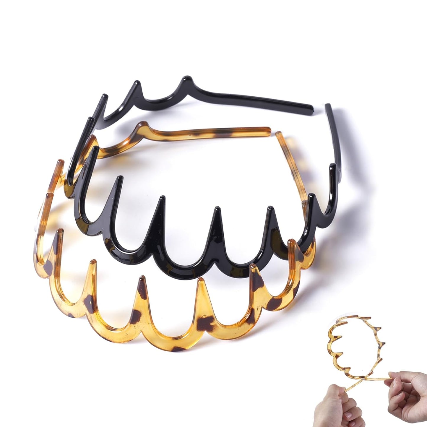 2PCS U Shape Fashion Tooth Hair Comb Headband 2025 New, High Cranium Headband for Women, Zig Zag Head Bands for Women Teens Hair Accessories Everyday Use (Amber+Black)