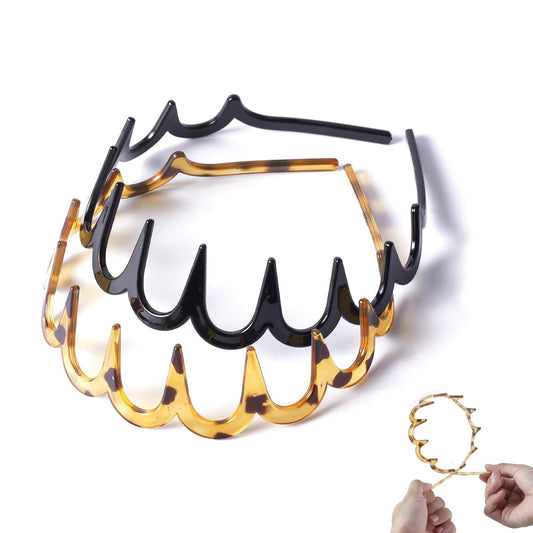 2PCS U Shape Fashion Tooth Hair Comb Headband 2025 New, High Cranium Headband for Women, Zig Zag Head Bands for Women Teens Hair Accessories Everyday Use (Amber+Black)