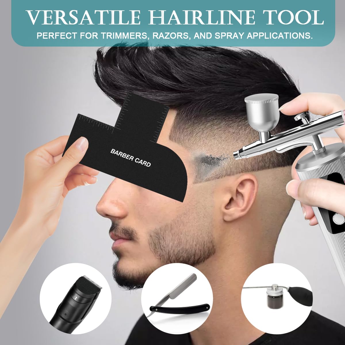 Enhancement Card for Barbers with Measurement Indicators, Reusable Hairline Shaping Tool, Beard Line Up Template, Color Spray Edge Line Up Tool, Easy to Clean Hairline Maker Guide for Barbers
