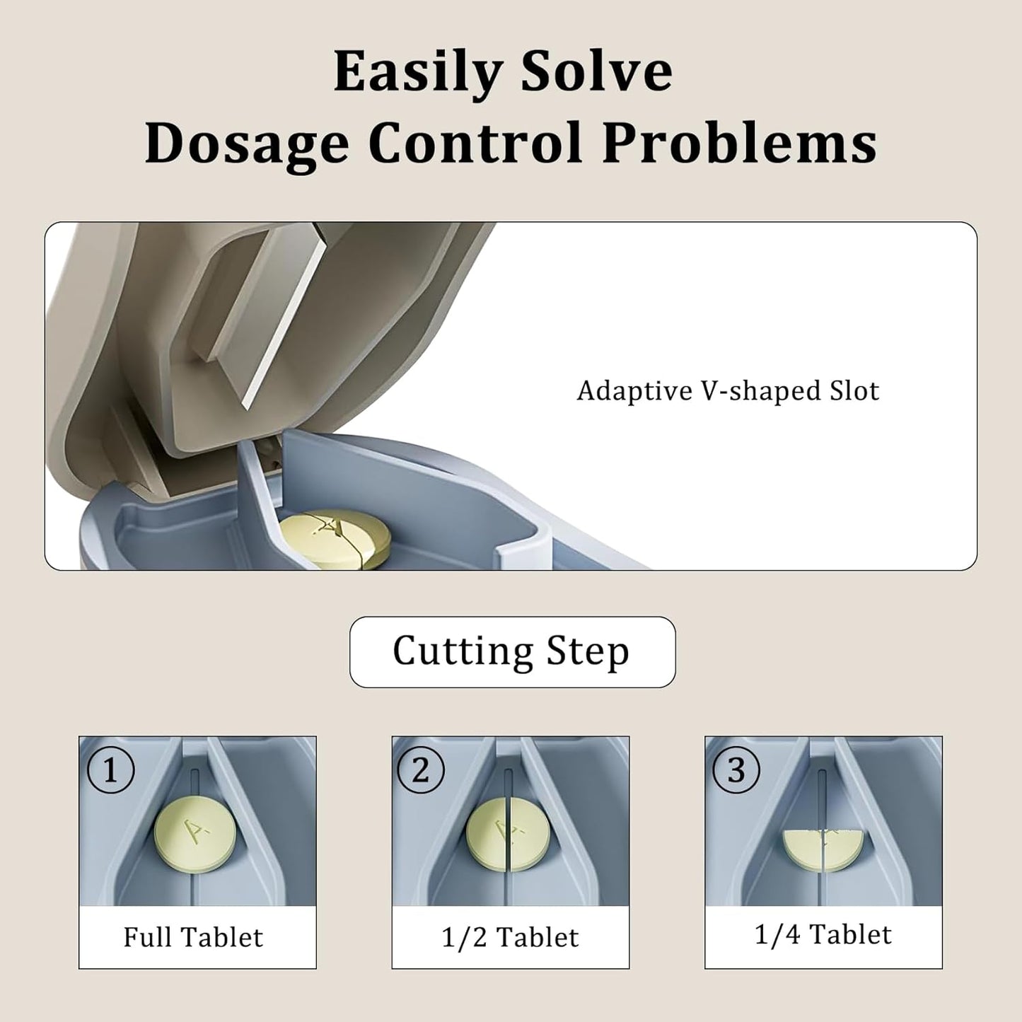 Pill Cutter Splitter for Small and Tiny Pills - Professional Pill Cutter for Small or Large Pills | Wrap-Around Blade Guard | Detachable Nonslip V-Shaped Pad | Easy Open | Back Storage, Cyan (White)