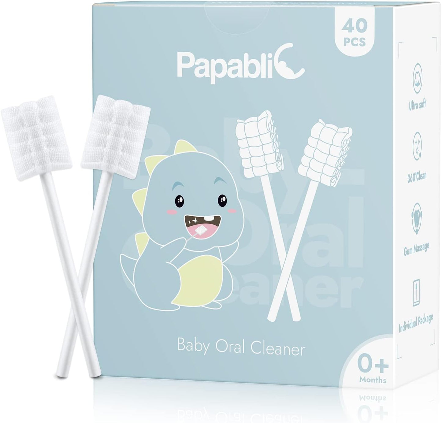 Papablic Baby Tongue Cleaner, Baby Oral Cleaner, Disposable Infant Mouth Cleaner Newborn, Upgrade Gum Cleaner with Paper Handle or Infants Ages 0-2 Years, 40 Pack