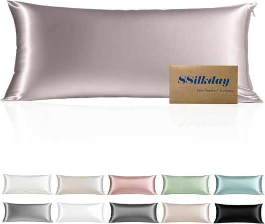 Mulberry Silk Body Pillow Pillowcase with Zipper, Ultra Smooth Soft Breathable Cooling Pillow Cases for Hot Sleepers, Silk Satin Body Pillow Cover for Hair and Skin (Taupe, 20×54 Inches, 1 Pack)