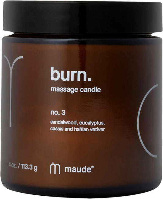 Maude Burn No. 3 - Jojoba Oil Massage Candle with Hydrating, Skin-Softening Soybean Oil - Massage Oil Candle with Notes of Eucalyptus + Sandalwood - Home + Self Care Gifts for Women & Men (4 oz)