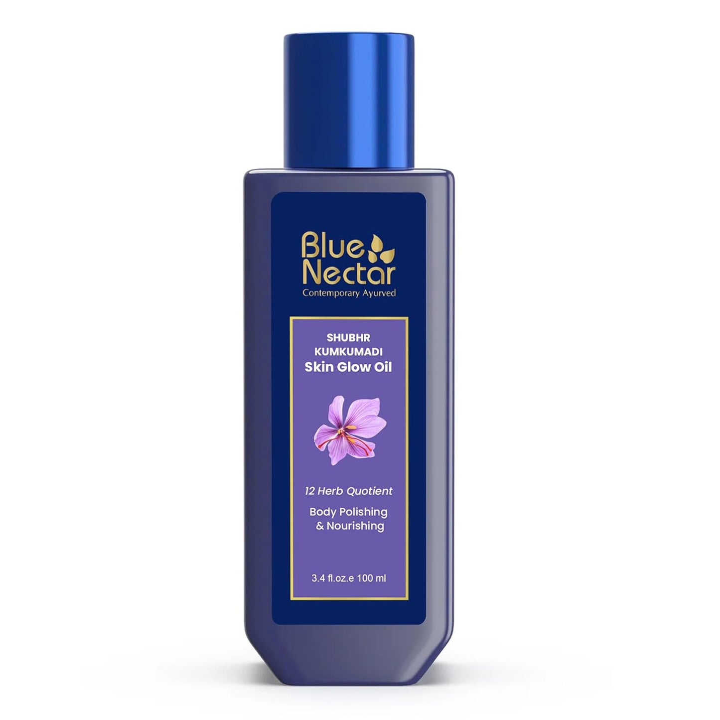 Blue Nectar Kumkumadi Body Oil for Glowing Skin | Moisturizing Oil for Dry Skin with Relaxing Aroma | Plant Based Body Oil for Women & Men (12 Herbs, 3.4 fl oz)