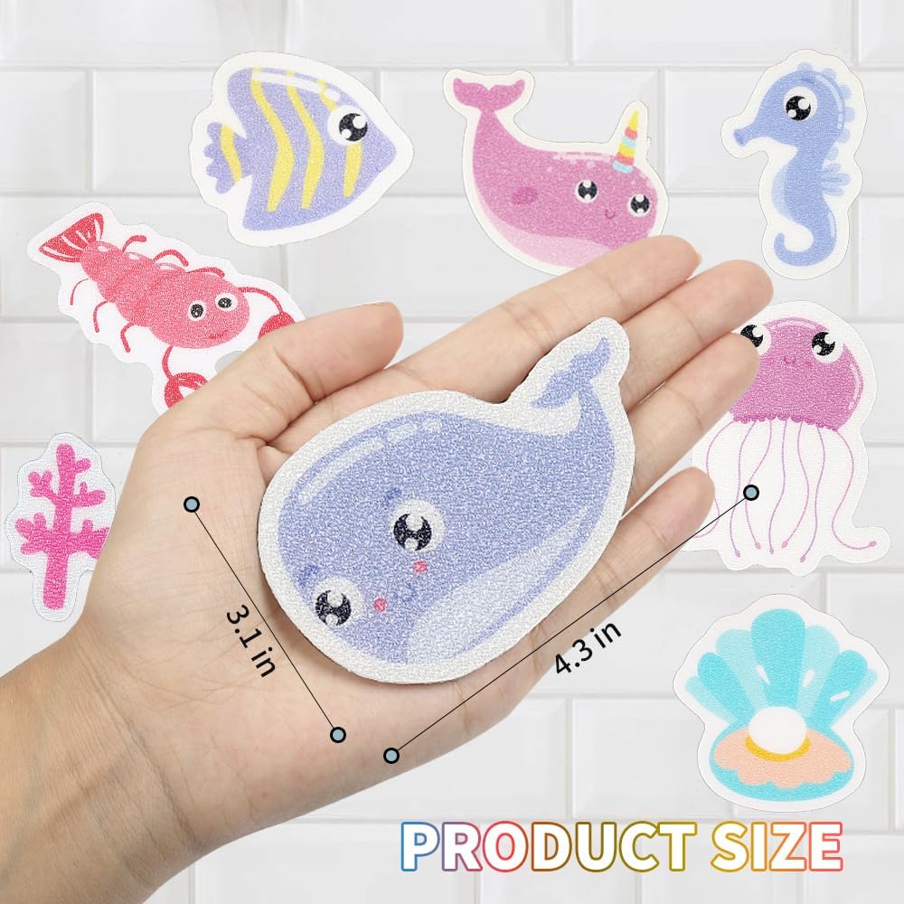 21PCS Non Slip Bathtub Stickers, Large Sea Submarine Creature Adhesive Kids Anti Slip Decal Treads for Shower and Bath Tub with Premium Scraper