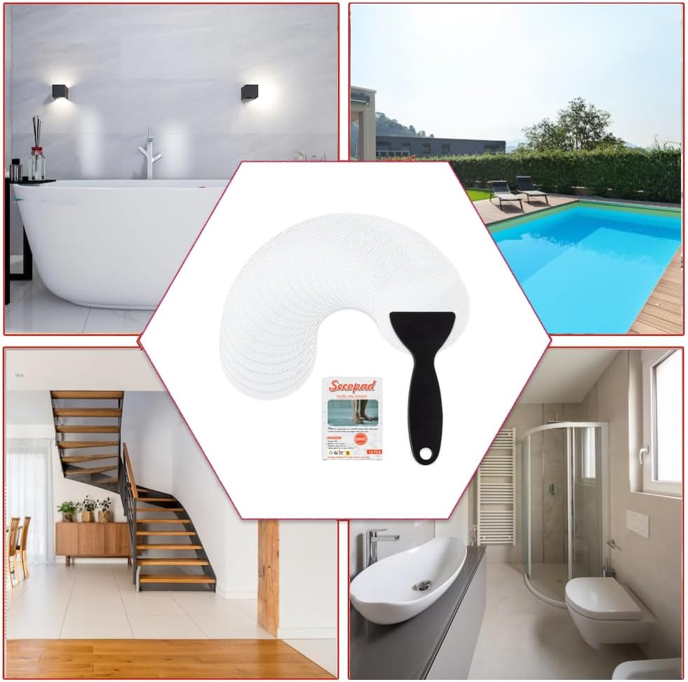 Bathtub Stickers Non-Slip, 12PCS Safety Shower Treads Adhesive Appliques with Premium Scraper (White)