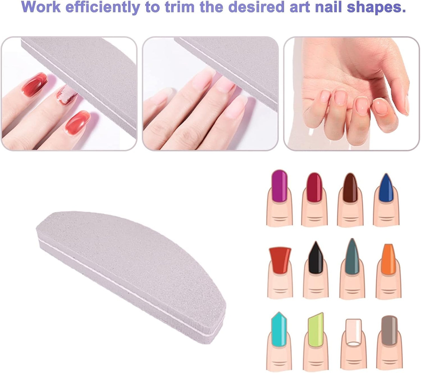 20 PCs Nail Buffers, Double Sided Nail Files Buffer Blocks 100/180 Grit Portable Washable Sanding Buffing File Arc Shape (Grey)