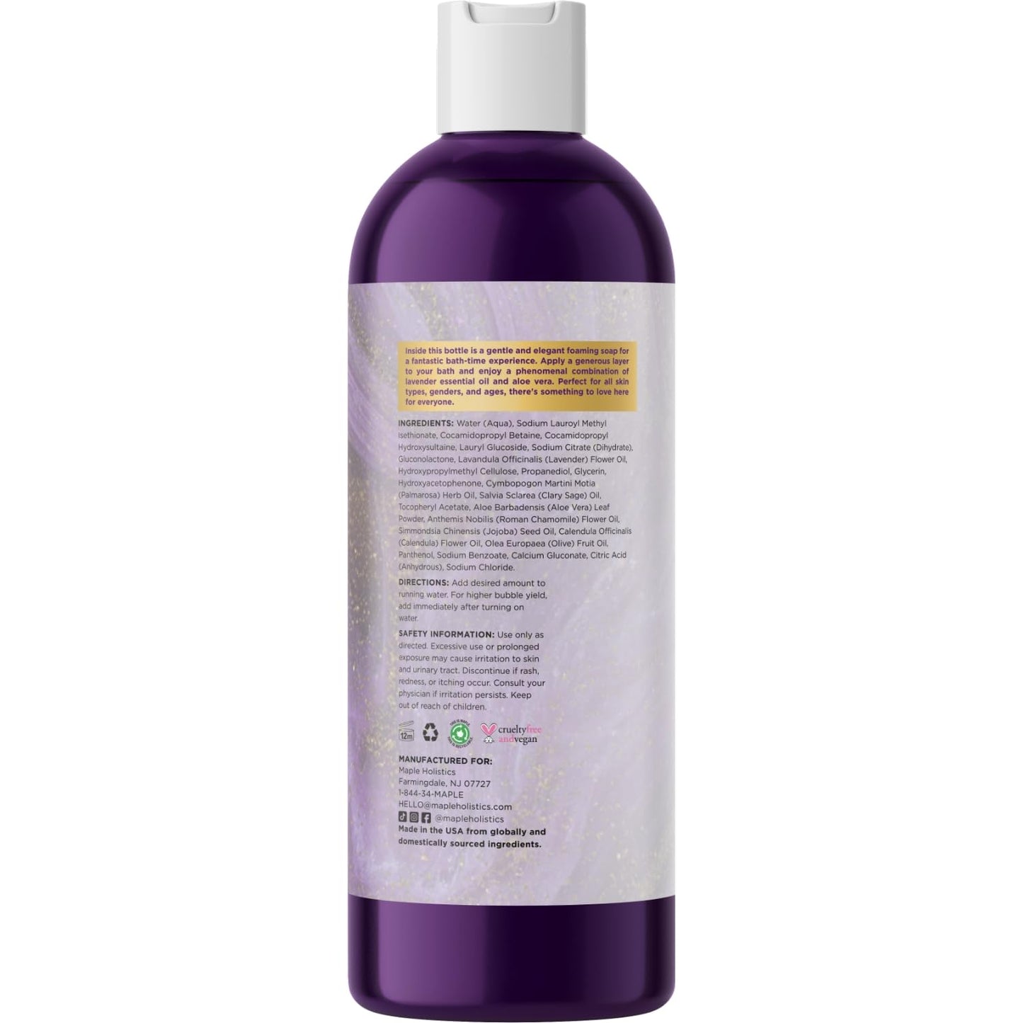 Premium Lavender Bubble Bath for Women - Moisturizing Foaming Bath Bubbles for Adults with Chamomile Clary Sage & Lavender Aromatherapy Oils for Relaxing Self Care - Paraben & Sulfate Free (8 Fl Oz)