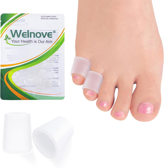 Welnove Pinky Toe Sleeves Protectors - 12-Pack Aloe Vera Extract Infused Silicone Toe Covers for Corns, Calluses, Blisters – Soft Gel Protector Toe Cushions for Pain Relief