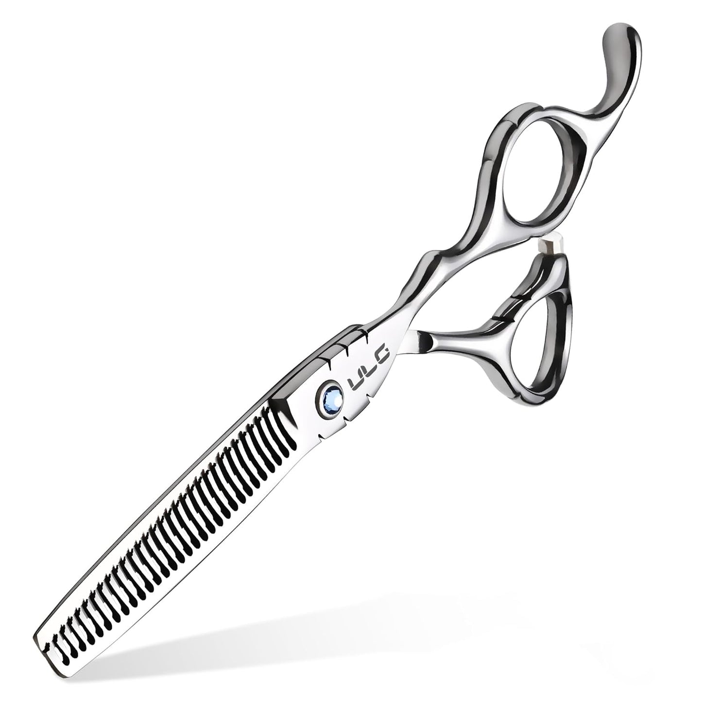 ULG Hair Thinning Scissors 6.7” Shark Series 100% Japanese Stainless Steel, Offset Handle, 30 Deer-Tooth Thinner 35% Hair Removal, Professional Barber Layering Shears for Salon & Home Hair Styling