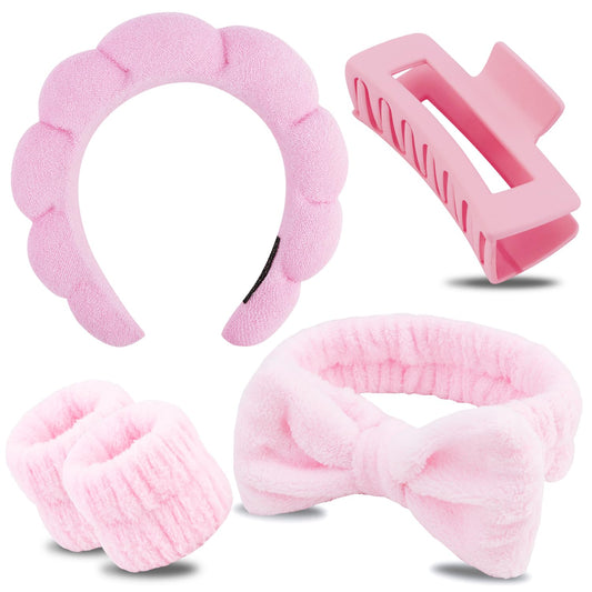 Chanaco Spa Headband, Makeup Accessory, Face Washing Wrist Bands, Teen Girl Gifts Trendy Stuff, Pink Cute Hair Accessories