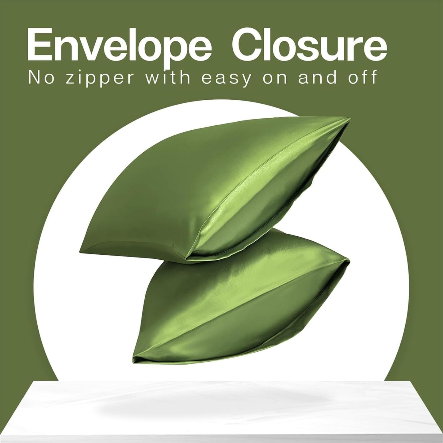 MR&HM Satin Pillowcase for Hair and Skin, Silk Satin Pillowcase 2 Pack, King Size Pillow Cases Set of 2, Silky Pillow Cover with Envelope Closure (20x36, Sage)