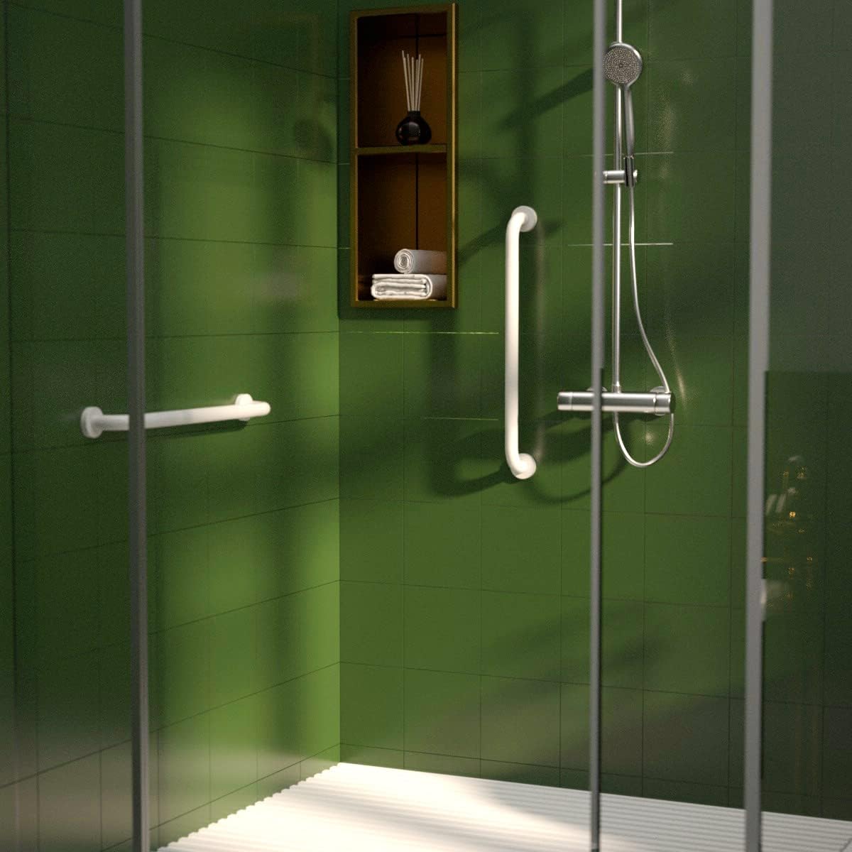 20 Inch Anti Slip Shower Grab Bar Oil Rubbed White 1.25" Diameter,Munzong 2 Pack Bathroom Grab Bar, Knurled Bathroom Balance Bar,Safety Hand Rail Support Handicap Elderly Senior Assist Bath Handle