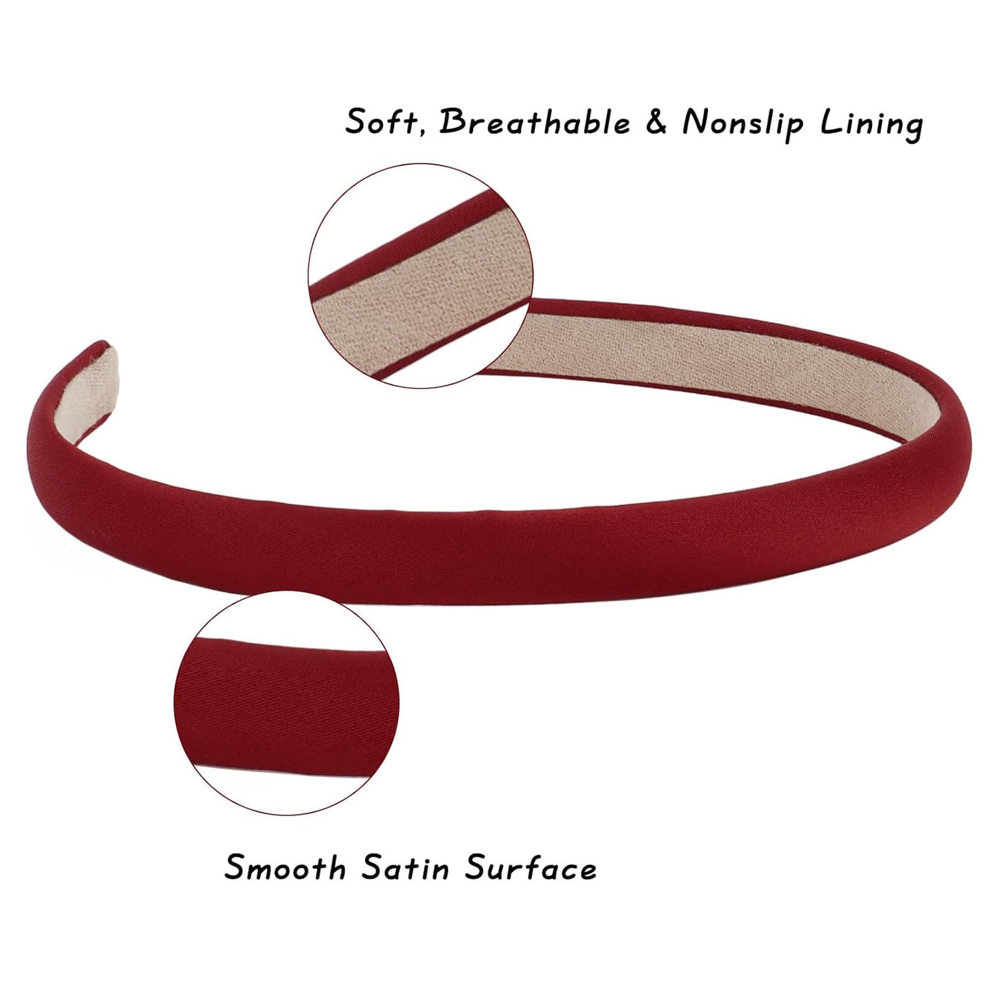 Wecoe Multicolored Narrow Satin Headbands, 10pcs Non Slip Fashion Hair Bands for Women & Girls' Hair - Holiday & DIY Costume Accessories