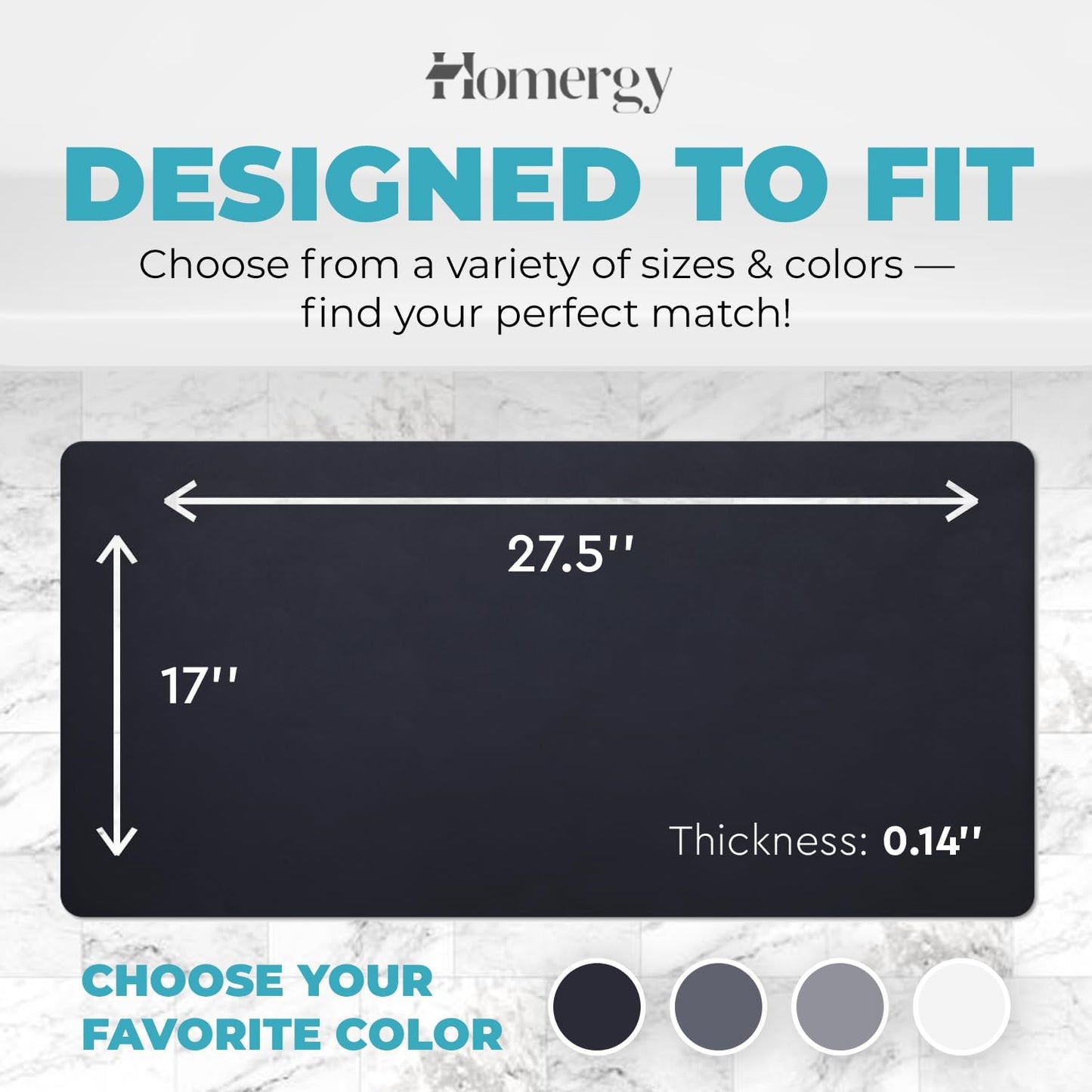 Homergy Bath Mat – Super‑Absorbent & Quick‑Dry with Non‑Slip Rubber Backing, Machine Washable & Odor Resistant – 18x28 in, Black