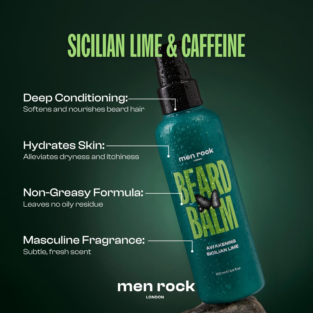 Men Rock Awakening Beard Balm - Sicilian Lime - Leave In Beard Conditioner for Men - Mens Skincare Products - Conditioning and Softening Balm - 3.4 oz