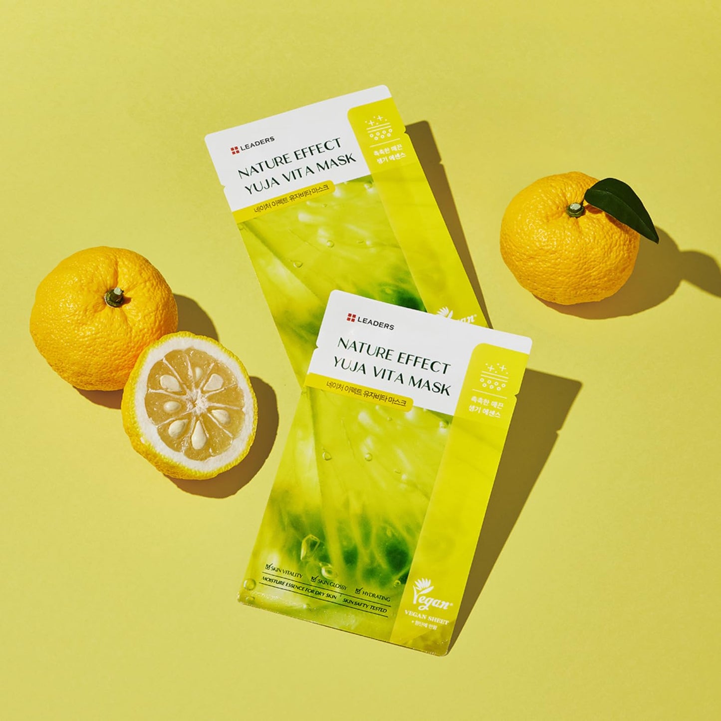 LEADERS Nature Effect Yuja Vita Mask - Helps Hydrate Skin, Serum Content, Vegan Certified - 10 Sheets