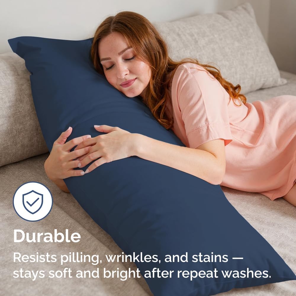 Long Pillowcases - Body Pillow Cover - Long Pillow Insert for Sleeping, Side Sleepers - Soft & Breathable Body Pillow Case with Envelope Enclosure - Comfy & Machine Washable - 20" x 54" (Navy Blue)