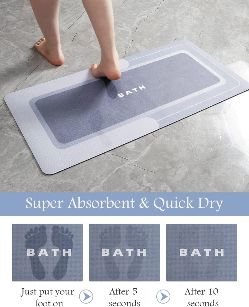 MontVoo-Bath Mat Rug Runner Long Bathroom Mat Rug Non Slip Super Absorbent Stain Resistant Quick Dry Thin Bathroom Rug Fit Under Door-Bath Mats for Bathroom Floor Bathtub Vanity-Bathmat 17"x59" Blue
