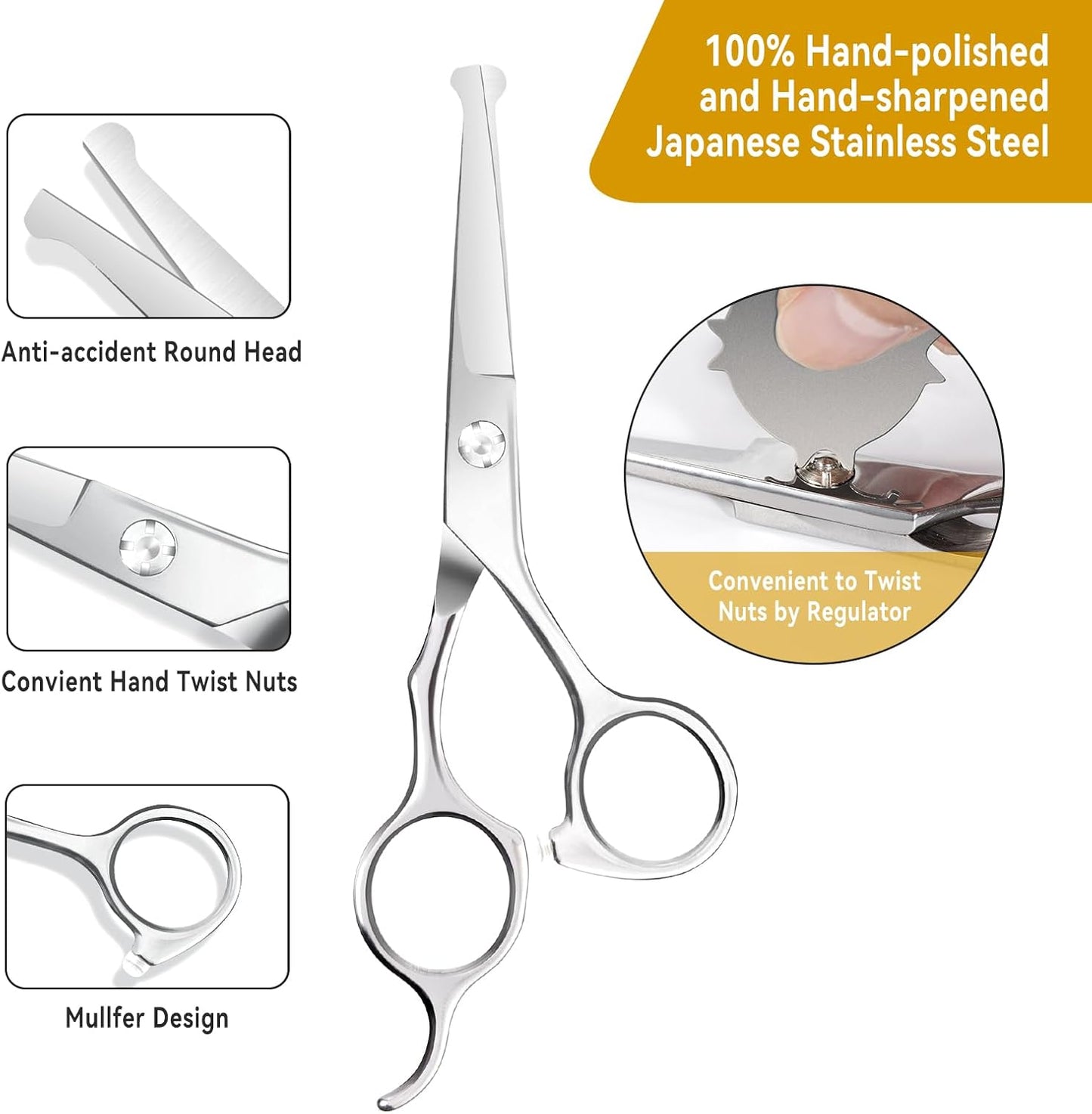 Professional Kids Hair Cutting Scissors Kit - Rounded Tips Barber Hair Cutting Shears (6.1'') & Hair Trimming Scissors (5.1'') for Babies, Toddlers, Children, Home & Salon Haircut Kit