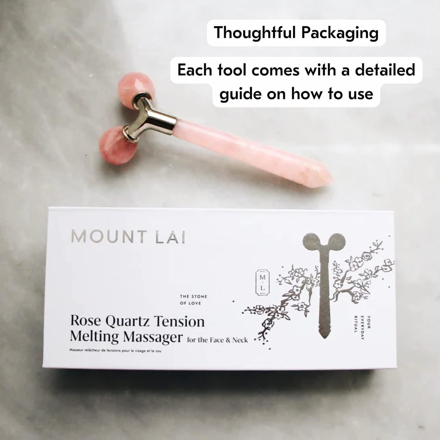 Mount Lai Rose Quartz Tension Melting Facial Massager for Face & Neck – Face Roller to Relieve Tension, Soothe Stress, Improve Circulation & Enhance Skin Radiance