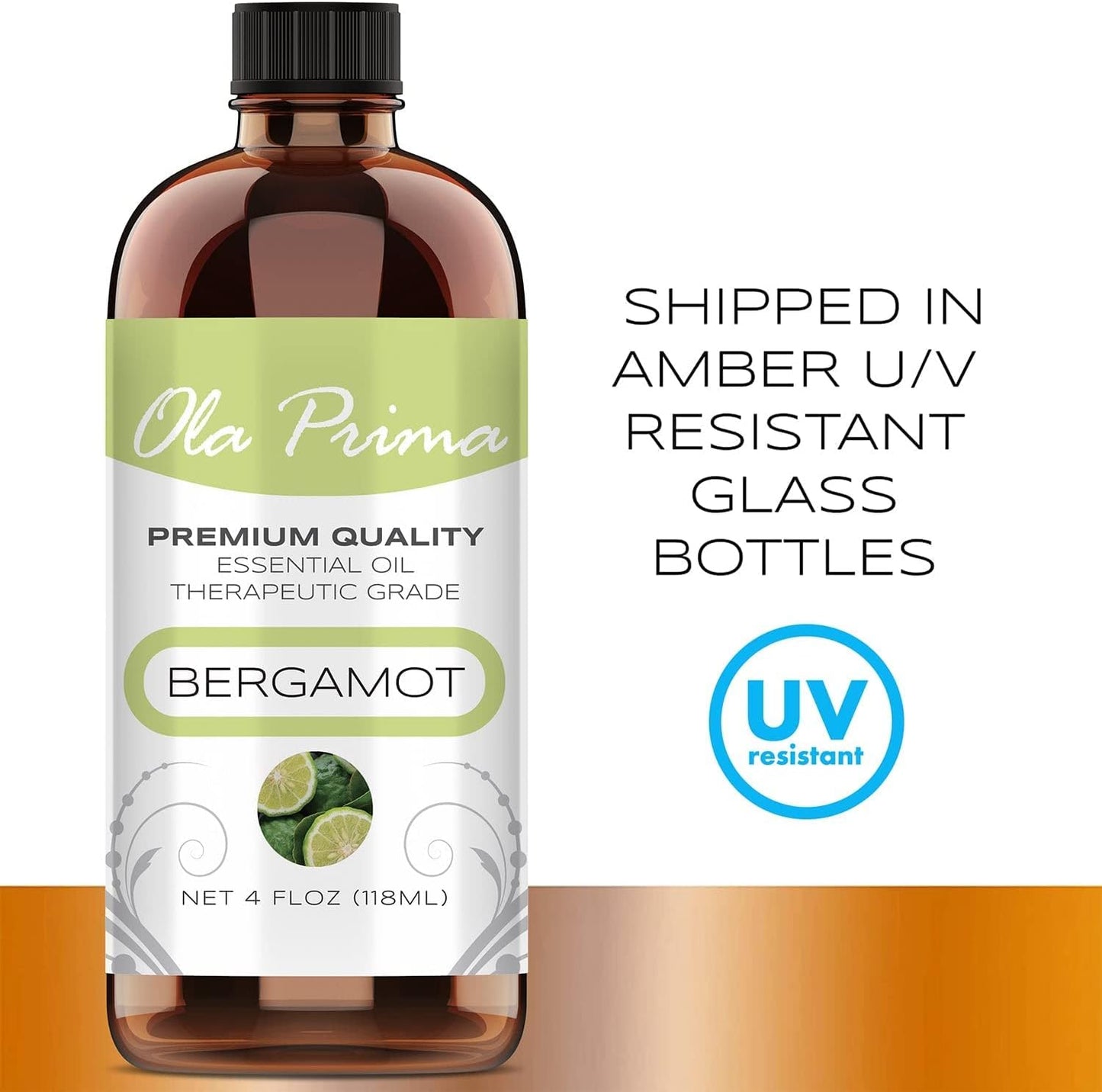 Ola Prima Bergamot Essential Oil - Therapeutic Grade for Aromatherapy, Diffuser, Skin, Hair, Massage, Stress, Dropper - 4 fl oz - Bergamot Oil
