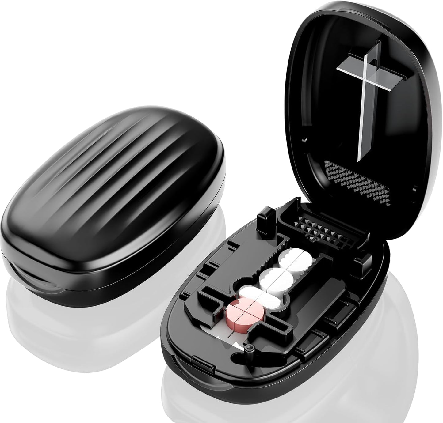 Pill Cutter Splitter for Small and Tiny Pills, 1/2 1/4 Pill Splitter for Small Pills,Vitamins, Tablets in Half or Quarters, Accurate and Easy Cutting, Stainless Steel Blade, Back Storage (Black)