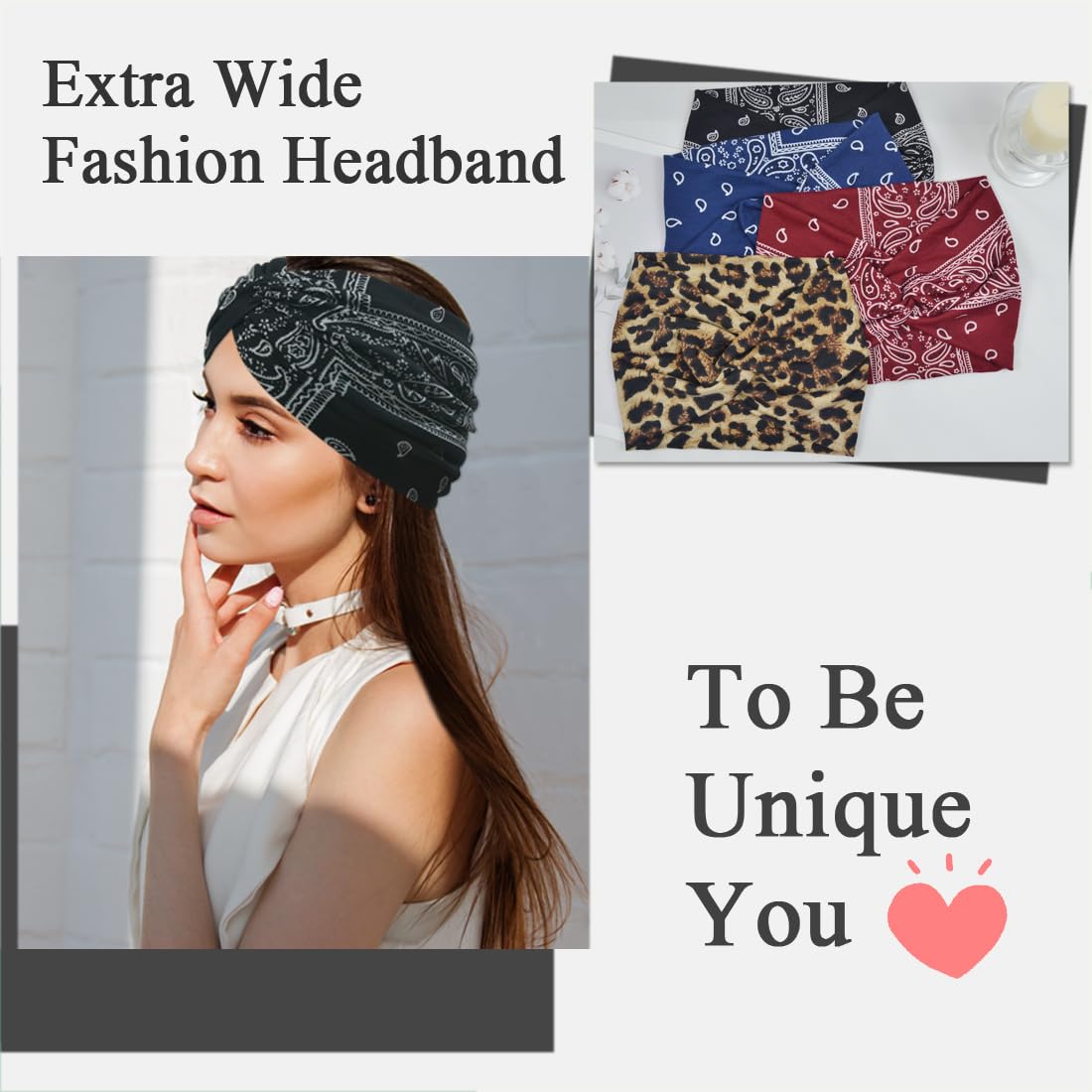 Boho Extra Wide Headbands For Women 7'' Large Headband Twist Head Bands Women's Hair Band Stretchy Turban Styling Accessories 8 Pack