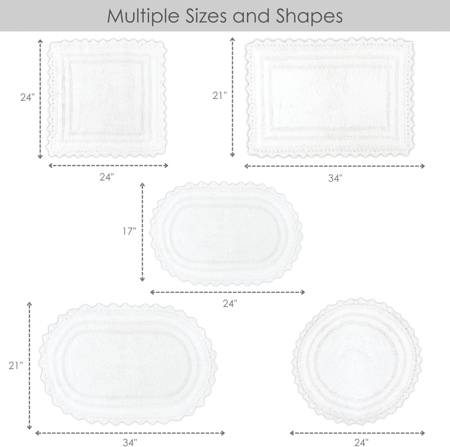 RAJRANG White Cotton Bathroom Rug Oval 21x34 Inch – Reversible Crochet Bath Mat for Bathroom, Entryway or Kitchen – Soft & Washable