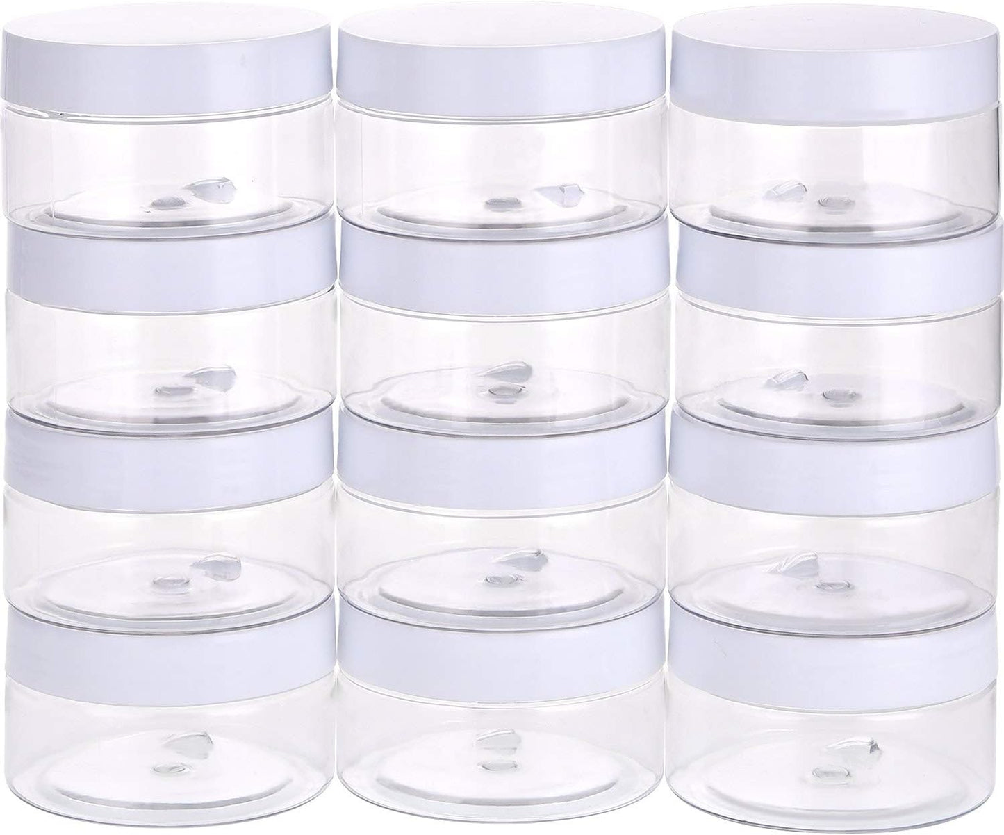 Empty 12 Pack Clear Plastic Storage Favor Jars Wide-mouth Plastic Containers with Lids for Beauty Products, DIY Making or Others (4 oz, White)