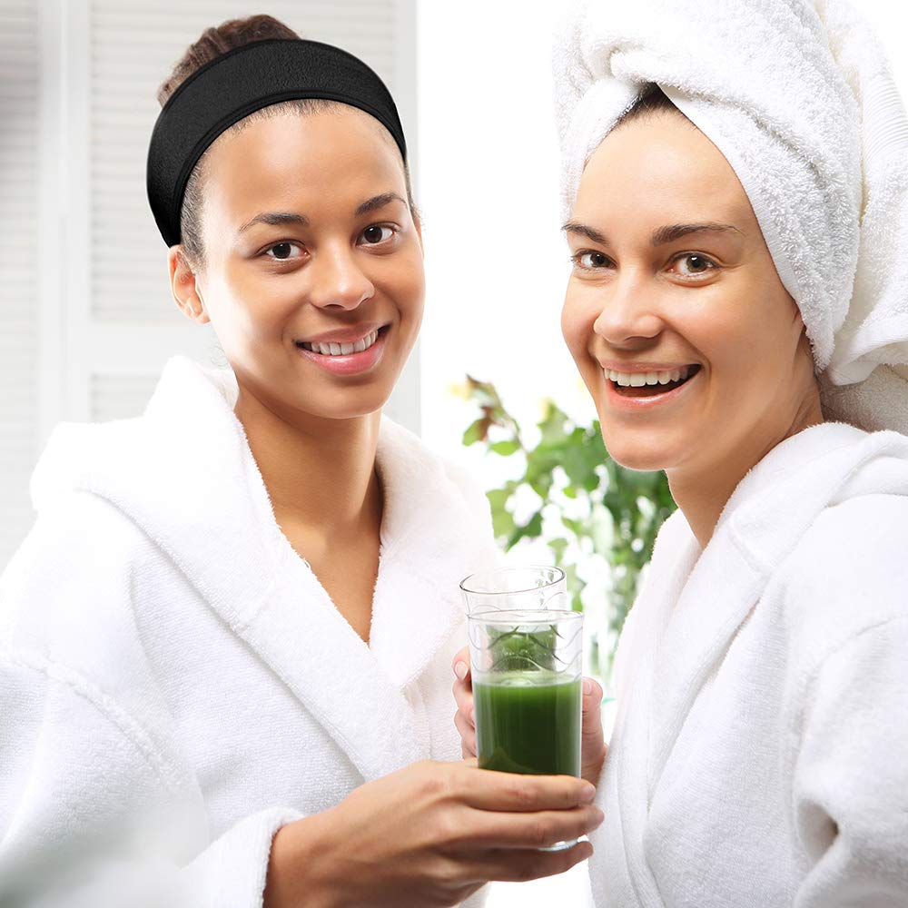 Denfany Spa Headband 3 Pack Ultra Soft Adjustable Face Wash Headband for Face Washing, Shower, Makeup and Sport (Black+White+Pink)