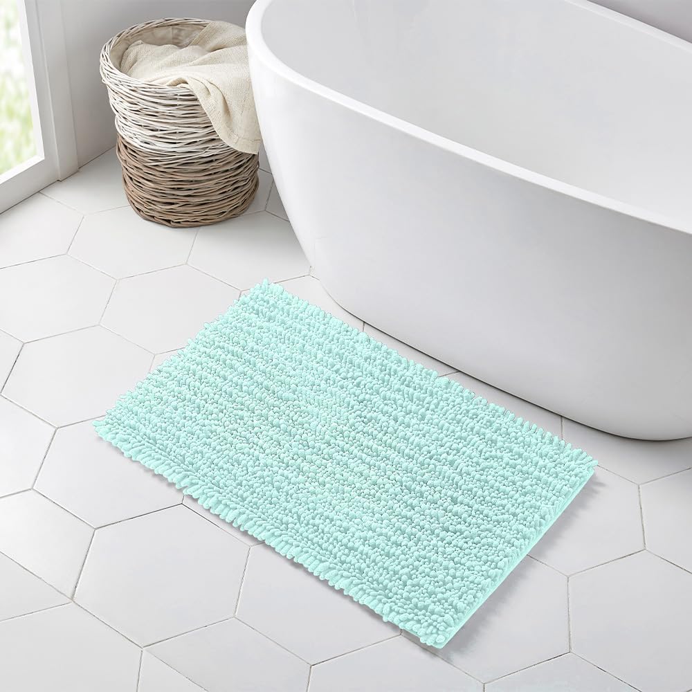 Walensee Large Bathroom Rug Non Slip Bath Mat (72x24 Inch Spa Blue) Water Absorbent Super Soft Shaggy Chenille Machine Washable Dry Extra Thick Perfect Absorbant Best Plush Carpet for Shower Floor