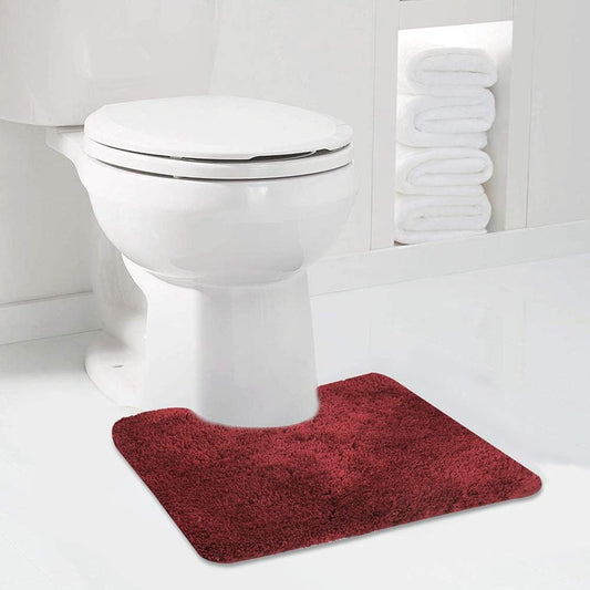 Walensee Contour Rug (20x24, Red) Non Slip Bath Mat, Soft Microfiber Shaggy Mat, Machine Washable, U Shape Toilet Rug