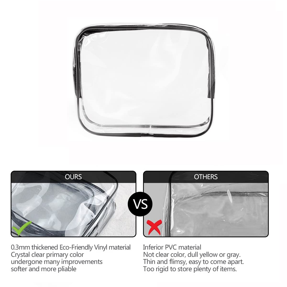 2Pcs Crystal Clear PVC Travel Toiletry Bag Kit for Women Men, Waterproof Vinyl Packing Organizer Storage Bags with Zipper Handle Straps, Cosmetic Pouch Carry on Airport Airline Compliant Bag Handbag