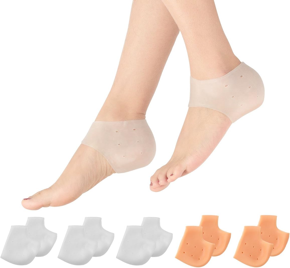 MADHOLLY 5 Pairs Silicone Heel Protectors- Breathable Heel Gel Heel Cushions for Cracked Heel- Heel Cups Heel Cover for Heel Repair Women Men