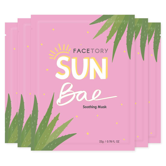 FACETORY K Beauty Face Mask Skin Care - SUN BAE SOOTHING Sheet Mask with Aloe & Shea Butter | After Sun Care, Soothe & Restore (5 Pack)