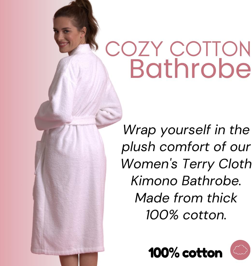 Soft Touch Linen Women's Robe Terry Cloth Kimono Bathrobe Thick 100% Cotton