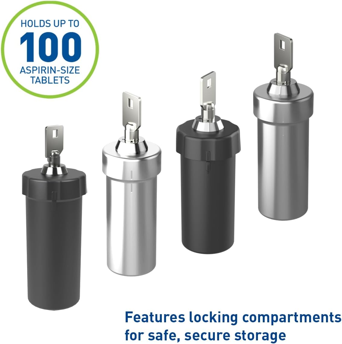 Ezy Dose Pill Box and Medicine, Vitamin Container, Safe for Money & Travel Items, Durable Canister, 2 Keys with Lock, Small