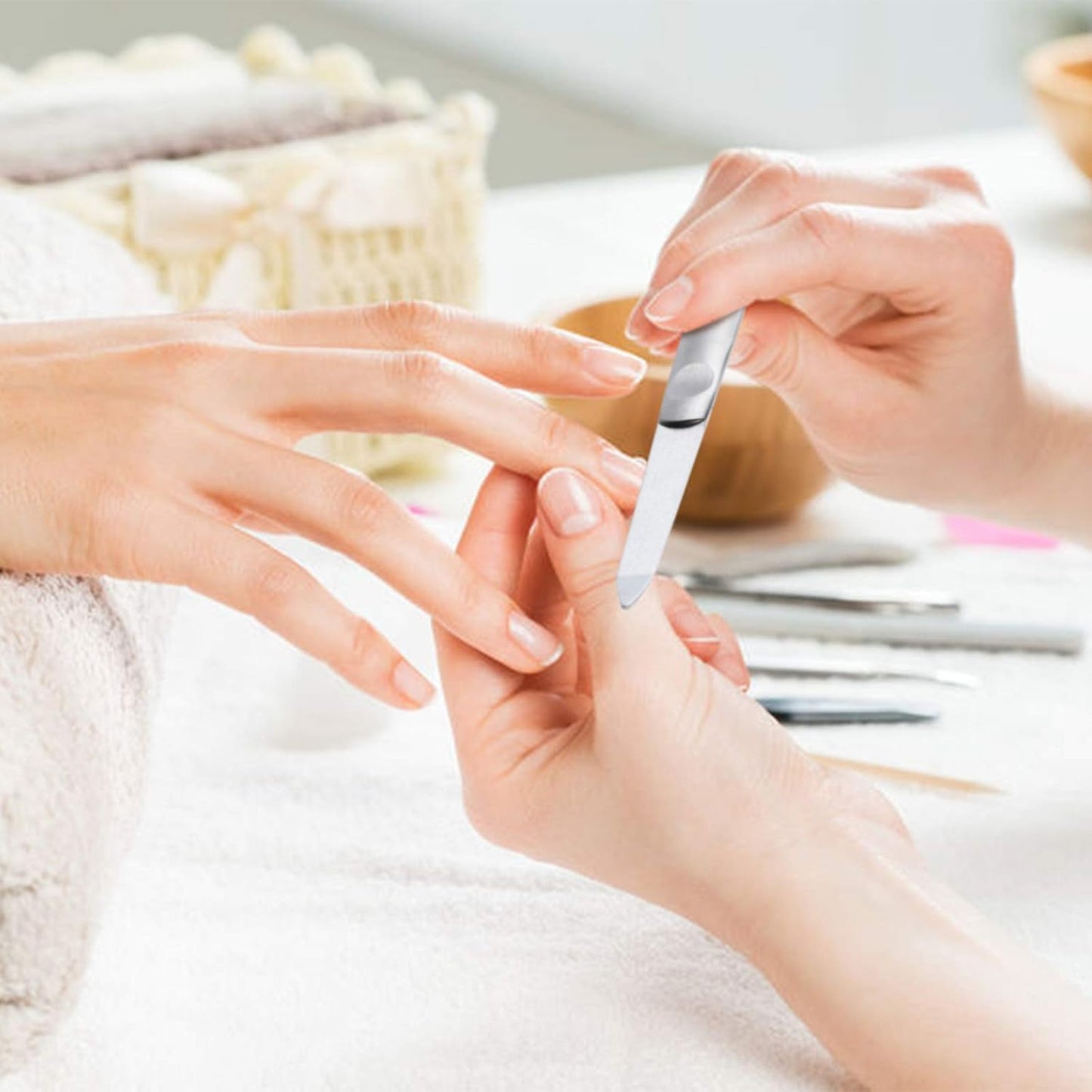 3 Pcs Stainless Steel Nail Files Kit with Leather Case, Double Sided Metal Nail Files with Anti-Slip Handle for Women and Men, Metal File Buffer Manicure Pedicure Tools for Fingernail Toenail(Brown)