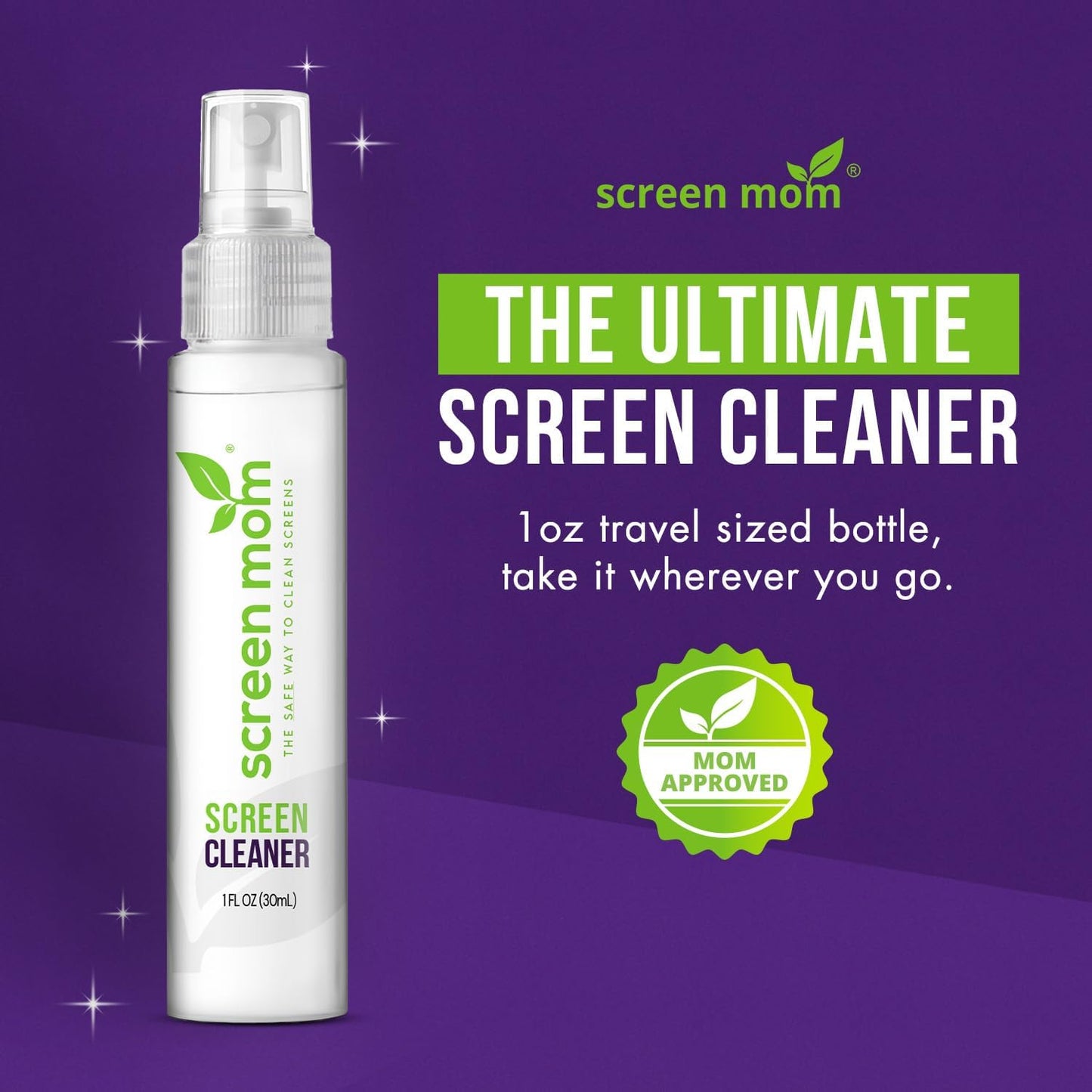 Screen Cleaner Spray and Microfiber Cloths 2-Pack (2x1oz) by Screen Mom-Screen Cleaner Spray and Wipe for TV, Computer, Phone, iPad, Car Screen Cleaning Kit Electronic Cleaner Spray