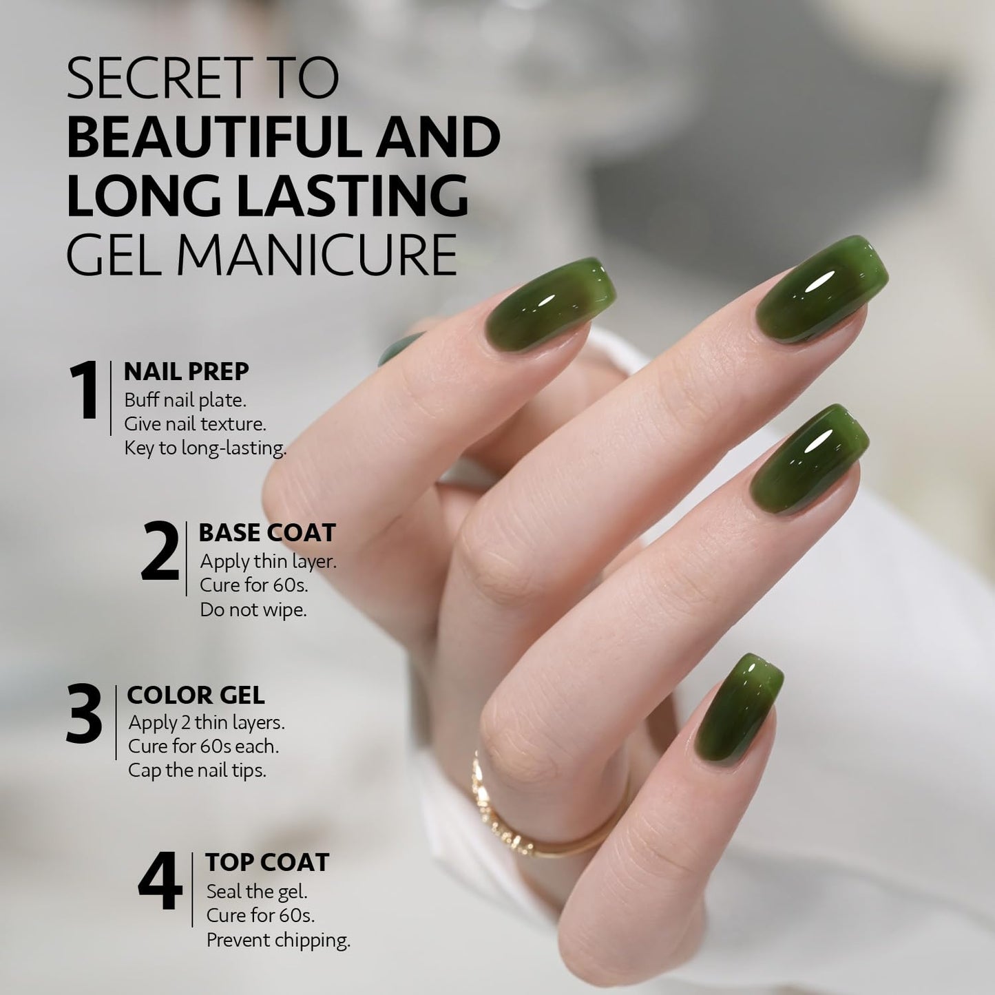 GAOY Gel Nail Polish Kit, 3 Colors 16ml Jelly White Green, Soak Off UV Gel Polish Set - Mint Milk