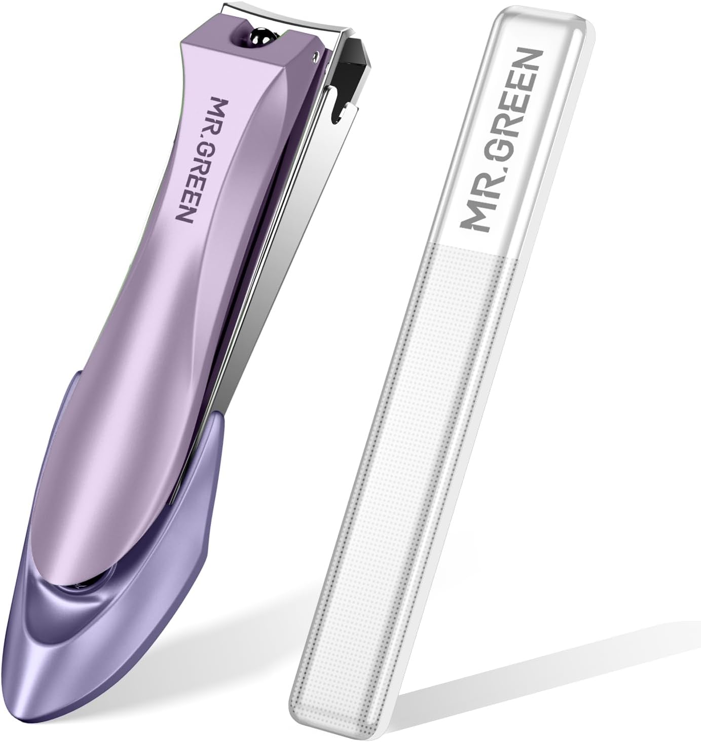 MR.GREEN Nail Clippers with Nail File,Anti Splash Nail Clipper Set for Thick Nails,Medical Grade Stainless Steel Professional Nail Cutter,Sharp and Durable fingernail Clipper for Men and Women(Purple)