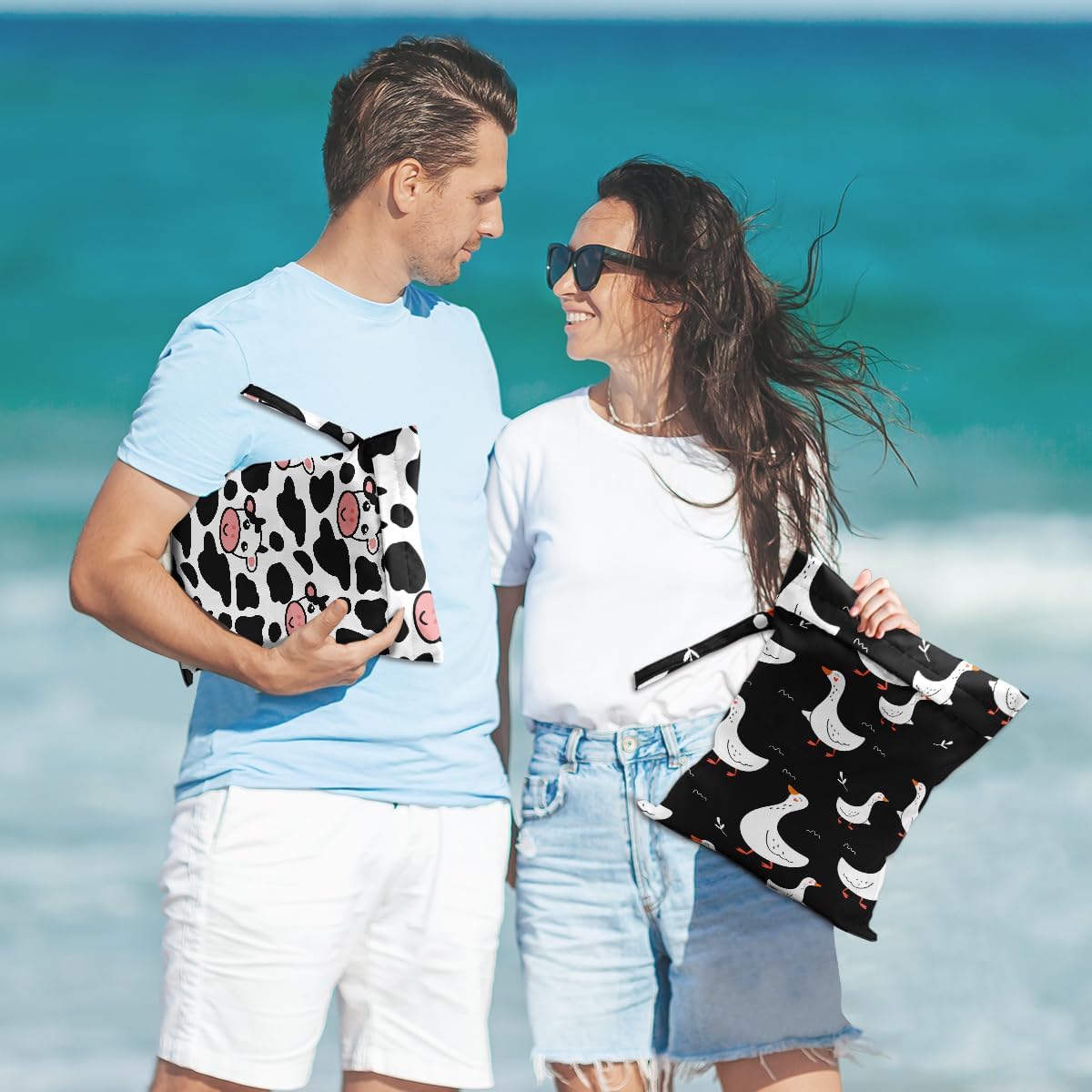 Cow Gifts for Women, 2Pcs Wet Bags, Wet Dry Bag Reusable for Swimsuit, Travel, Diapers, Pool, Beach, Dirty Yoga Gym Clothes, Toiletries, Makeup Bag, Waterproof Goose Cow Print Stuff Birthday Gifts