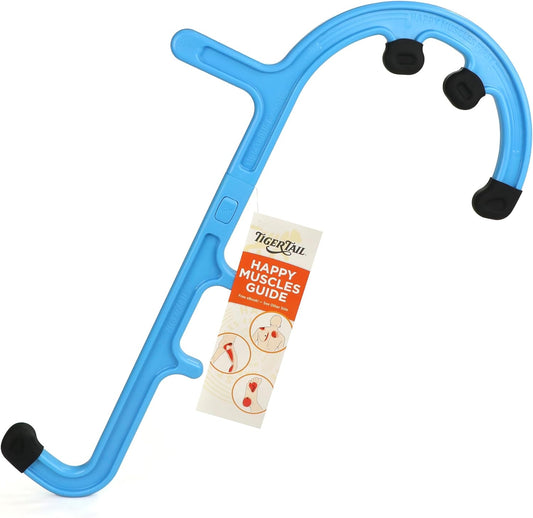 Tiger Tail Tiger Cane Back & Neck Massager – Trigger Point Deep Tissue Acupressure Hook with 7 Gription Knobs, Portable 2-Piece Self Massage Tool for Muscle Knot & Shoulder Pain Relief, Blue