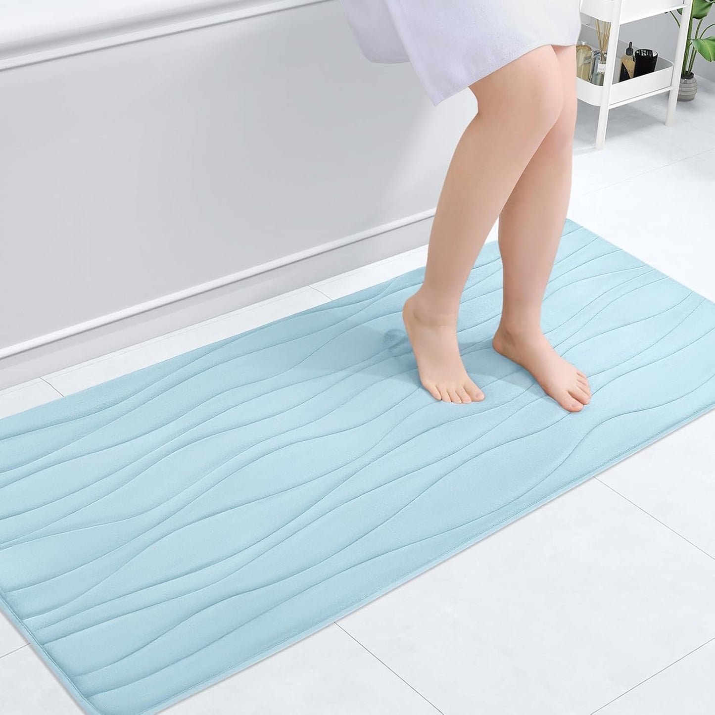 Buganda Memory Foam Bathroom Rug Mat 47x20, Extra Soft and Absorbent Bath Mats, Non-Slip and Machine Washable Bath Rugs for Bathroom Floor,Tub and Shower, Sky Blue